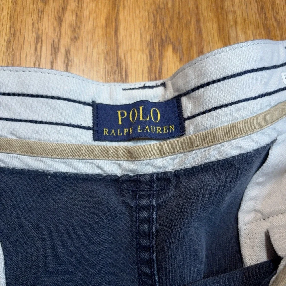Polo Ralph Lauren Cargo Shorts Mens 38 Navy Blue Classic Chino Flat Front